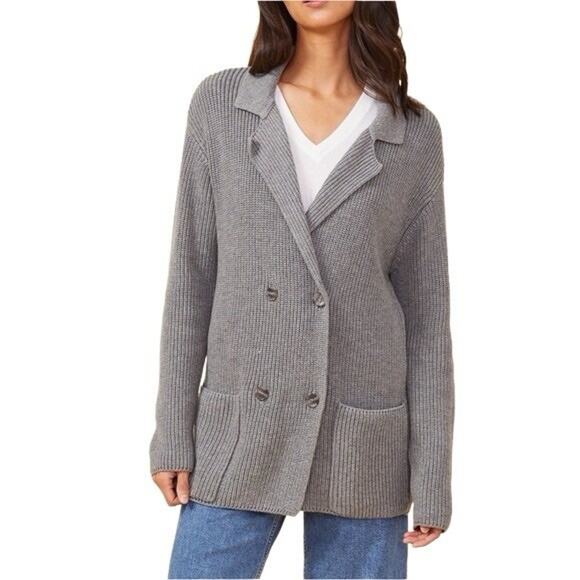 MONROW Sweater Double Breasted Knit Cardigan Size M Blazer Wool Cotton $285 - Picture 14 of 14
